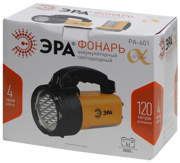 PA-601 Фонарь ЭРА прожектор АЛЬФА 19xLED + 24xLED, литий 3Ач, ЗУ 220V+12V с гарантией 